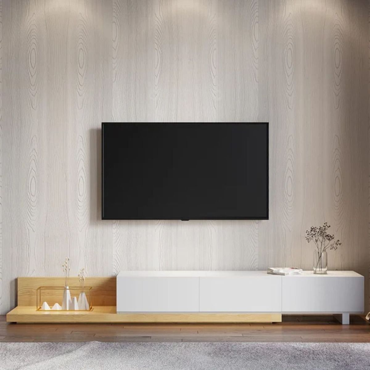 TU MESITA - Mesa para TV Extensible 3 cajones Carolina color Blanco/Duna TU MESITA
