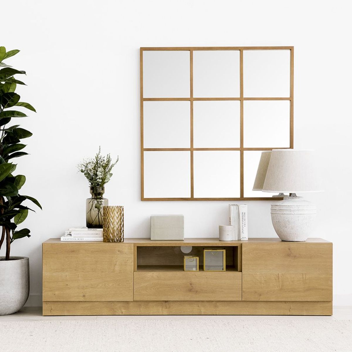 TU MESITA - Mesa de TV Rústica 2 puertas 1 cajón Bruselas color Duna TU MESITA