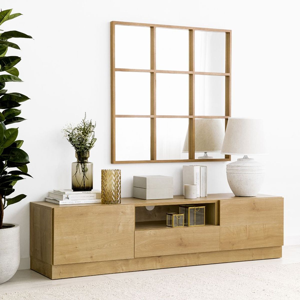 TU MESITA - Mesa de TV Rústica 2 puertas 1 cajón Bruselas color Duna TU MESITA