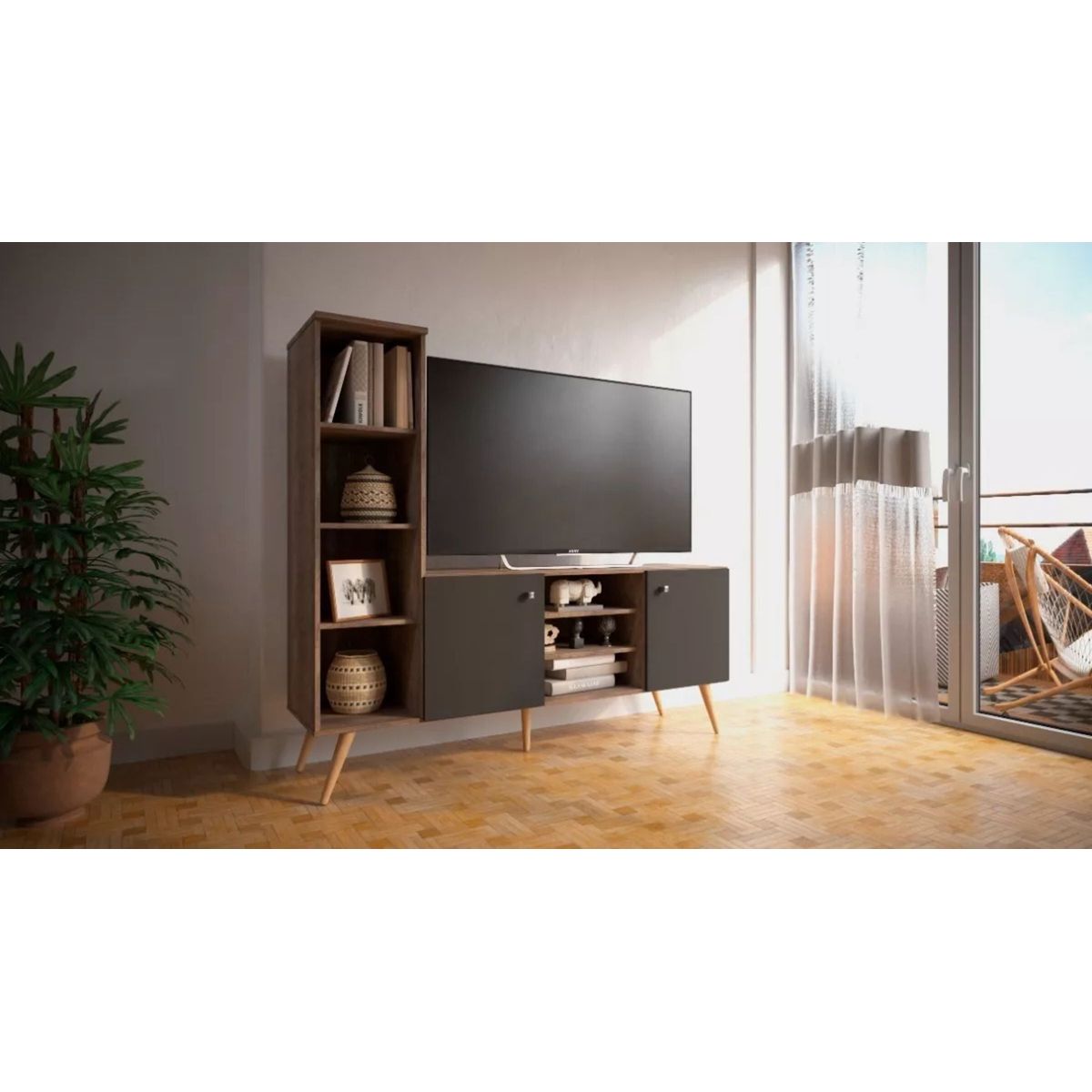 TU MESITA - Mesa de TV con repisas Sentra color Marrón/Negro TU MESITA