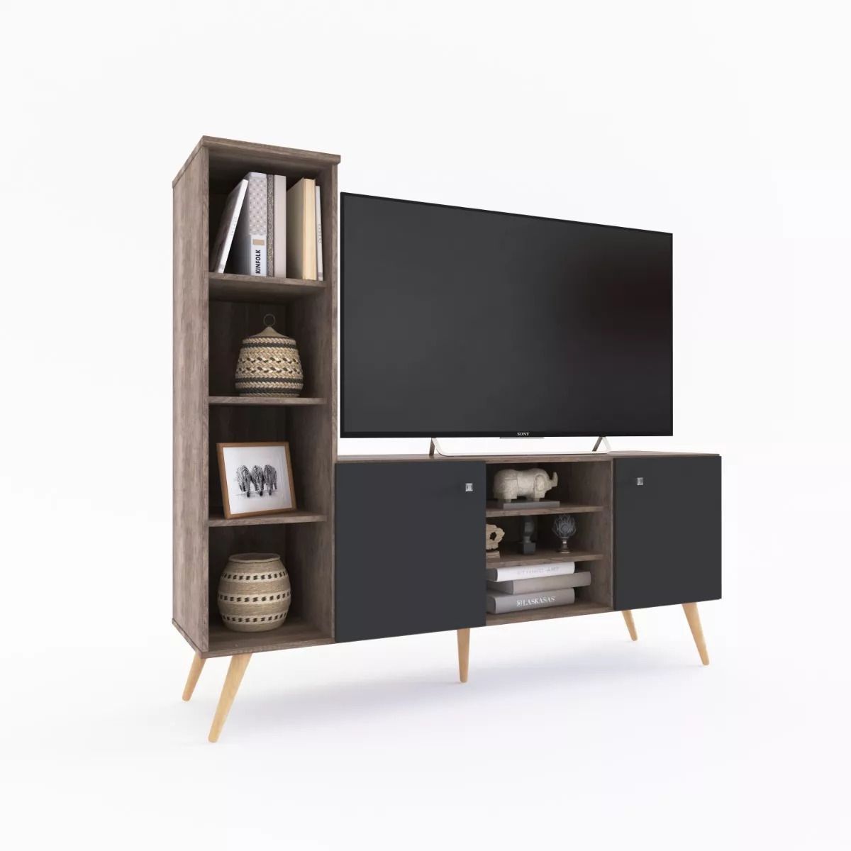 TU MESITA - Mesa de TV con repisas Sentra color Marrón/Negro TU MESITA