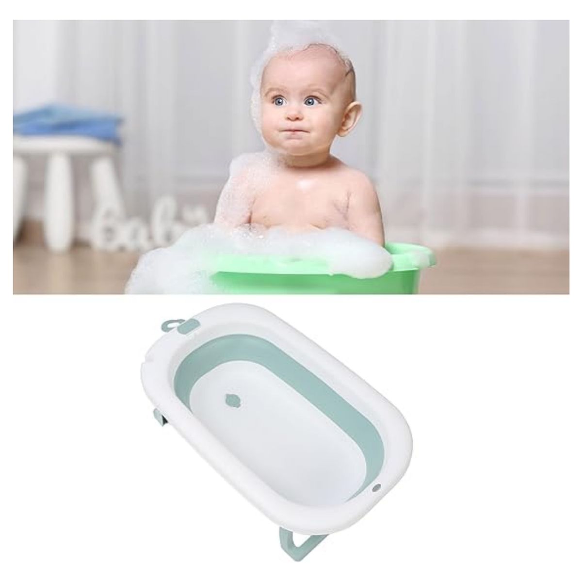 GENERICO - Bañera Infantil Plegable Termómetro Plegable Portátil Verde