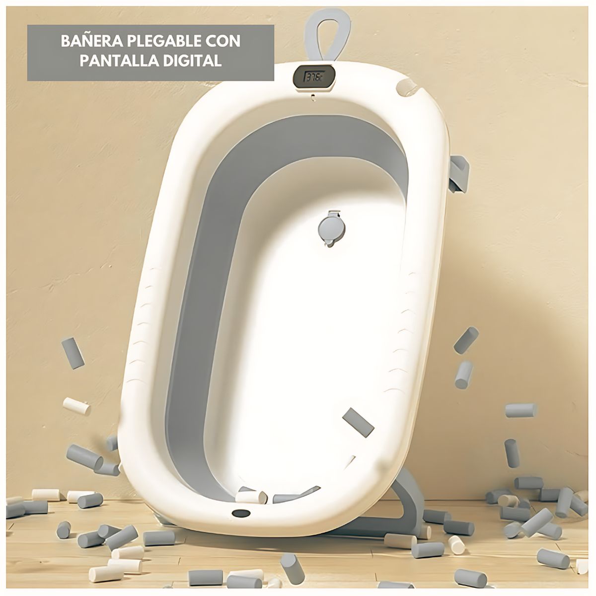 GENERICO - Bañera Infantil Plegable Termómetro Plegable Portátil Inteligente - Gris oscuro