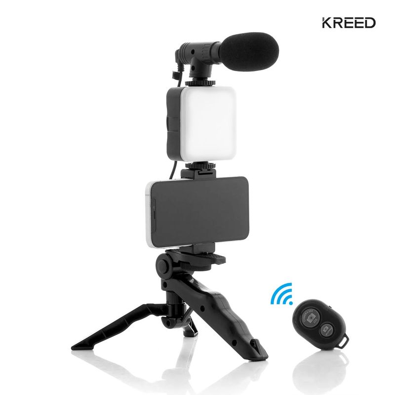 KREED - Kit de grabación Vlogero Micrófono trípode  Luz LED Recargable
