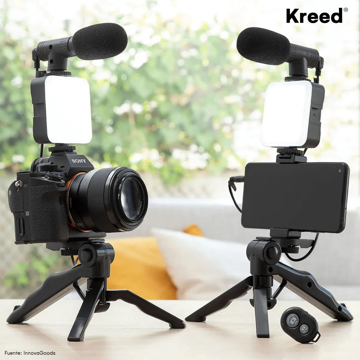 KREED - Kit de grabación Vlogero Micrófono trípode  Luz LED Recargable