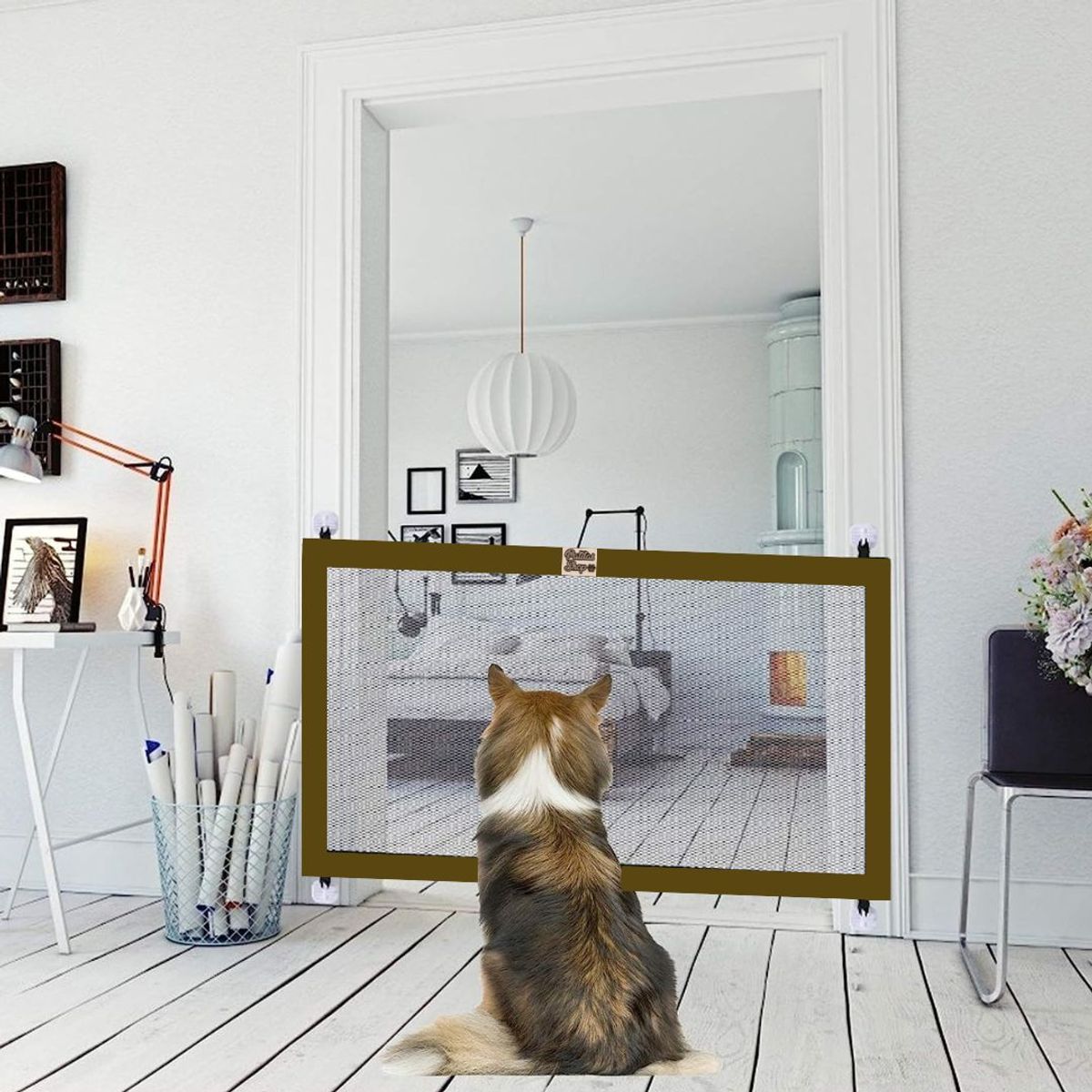 GENERICO - Malla de Seguridad para Mascotas Plegable 110x80 color CAMELLO