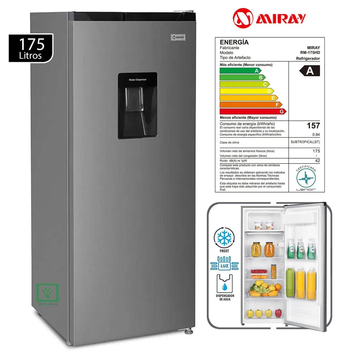 MIRAY - Refrigeradora Miray RM-175HD Frost 175L Acero Inoxidable