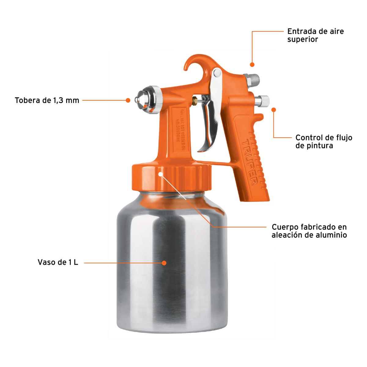 TRUPER - Pistola ppintar baja presión naranja entrada sup COD 19510 Truper