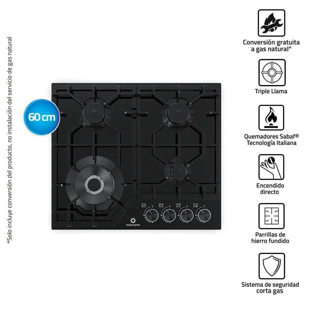 INDURAMA - COCINA EMPOTRABLE INDURAMA 4 QUEMADORES EGASI-604CGNE