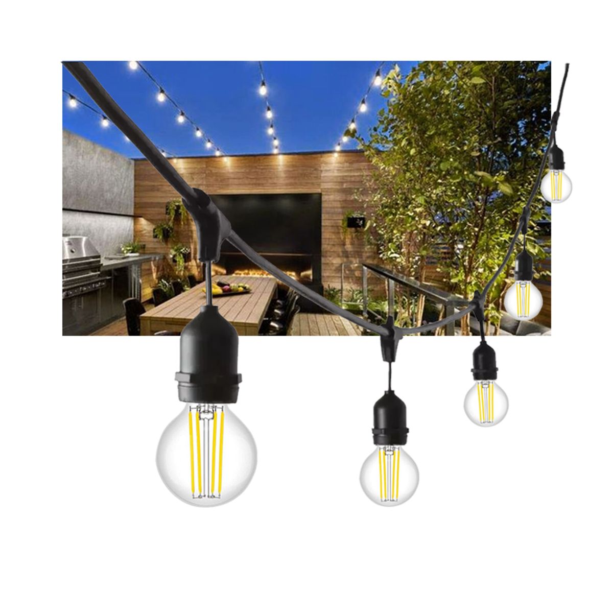 GENERICO - Cadeneta Luces Led Con Bombillas AMARILLAS X 10 Mts