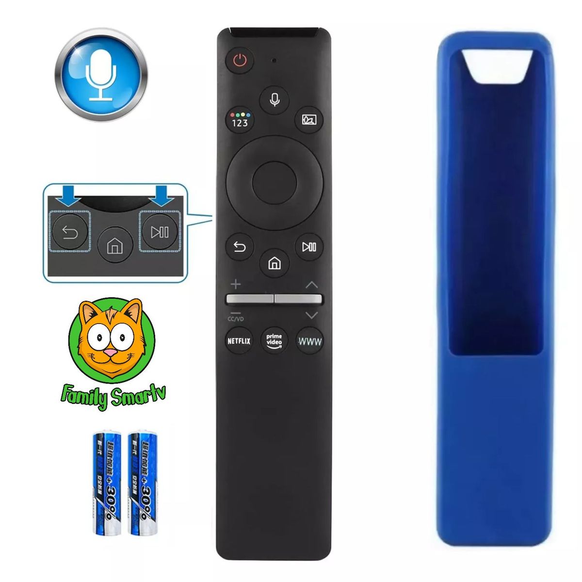 GENERICO - Control  Samsung Smart Tv 4k Curve Con Voz Bn59-01357a  Funda Azul