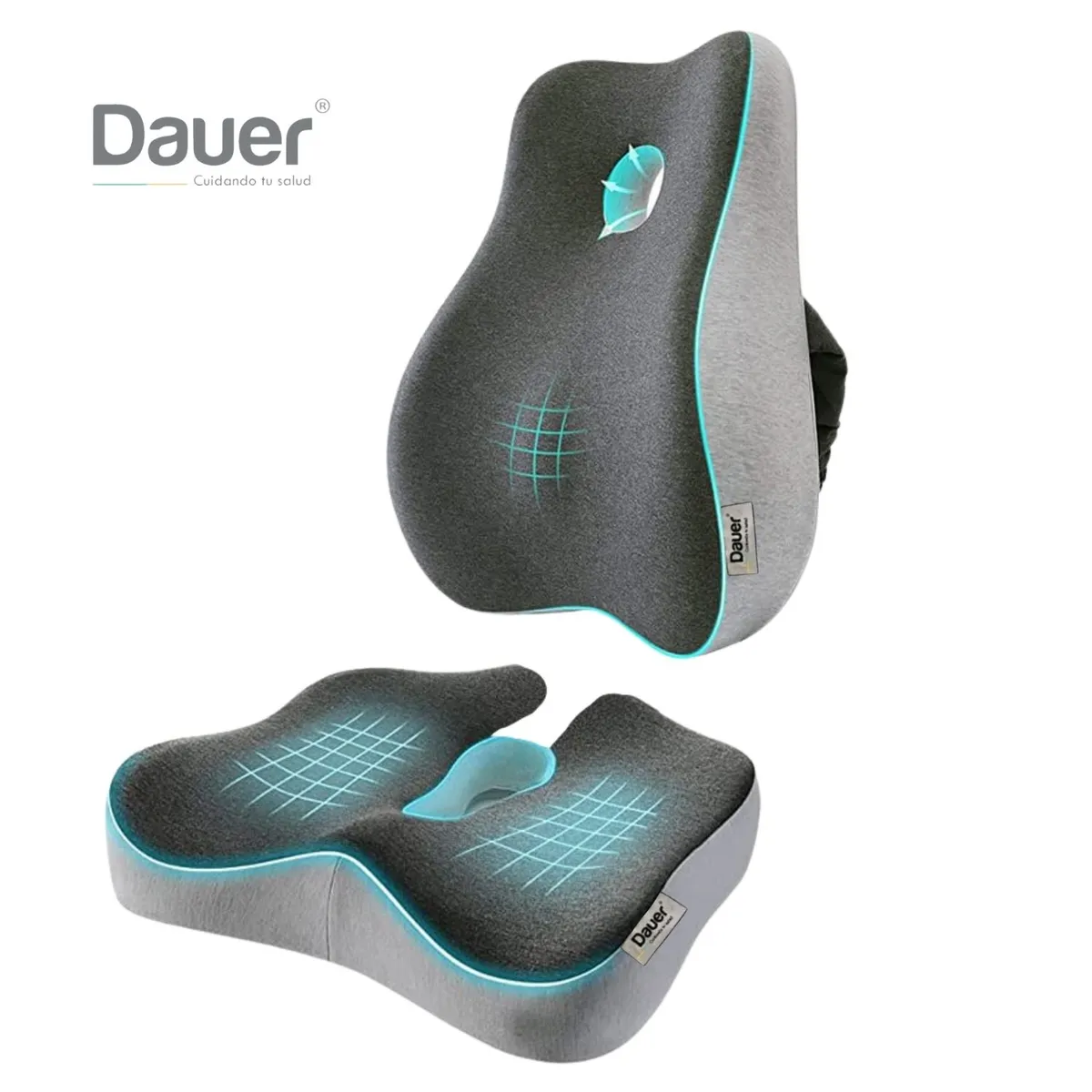 DAUER - Duo Cojín Asiento y Cojin Respaldar Lumbar Bambu 3D Espacial 2en1