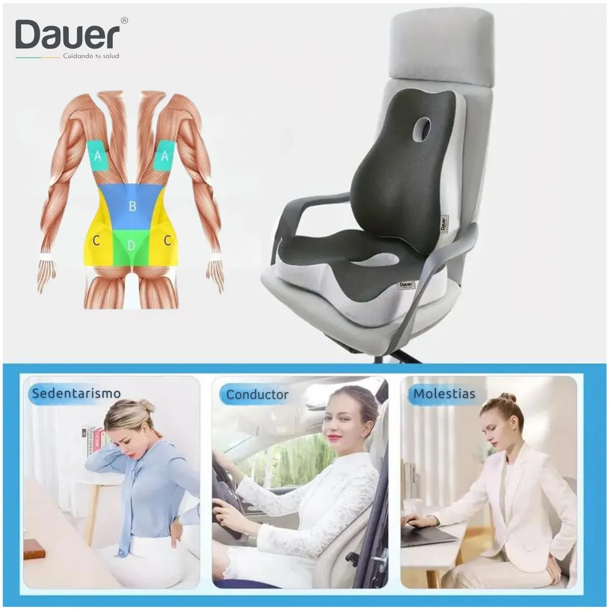 DAUER - Duo Cojín Asiento y Cojin Respaldar Lumbar Bambu 3D Espacial 2en1