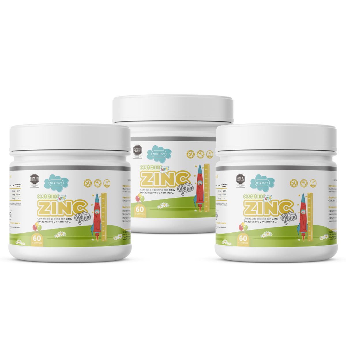 NIBRAY - Zinc Betaglucano Vitamina C para Niños Pack 3 Frascos Nibray Kids