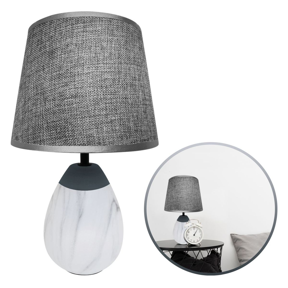 BUYPAL - Lampara de Mesa de Ceramica Diseño Elegante y Moderno Gris Oscuro