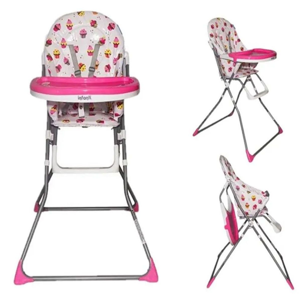 INFANTINO - Silla de Comer Infanti Doble Bandeja Plegable Rosa