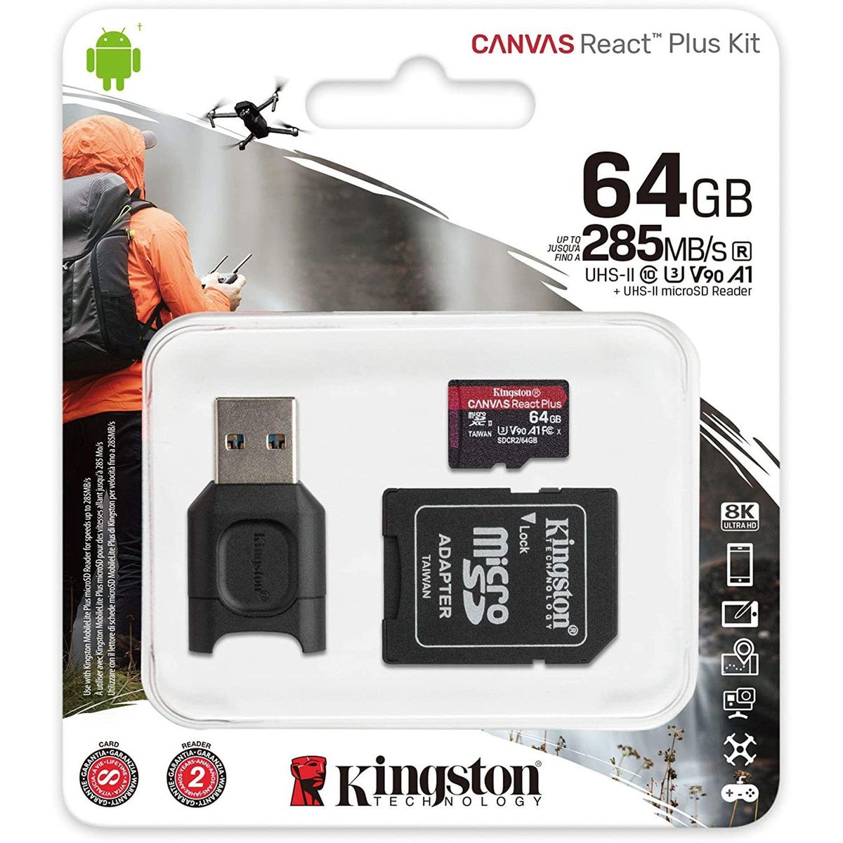 KINGSTON - Kingston 64GB Canvas React Plus 8K UHS-II MicroSDXC - MLPMR264GB