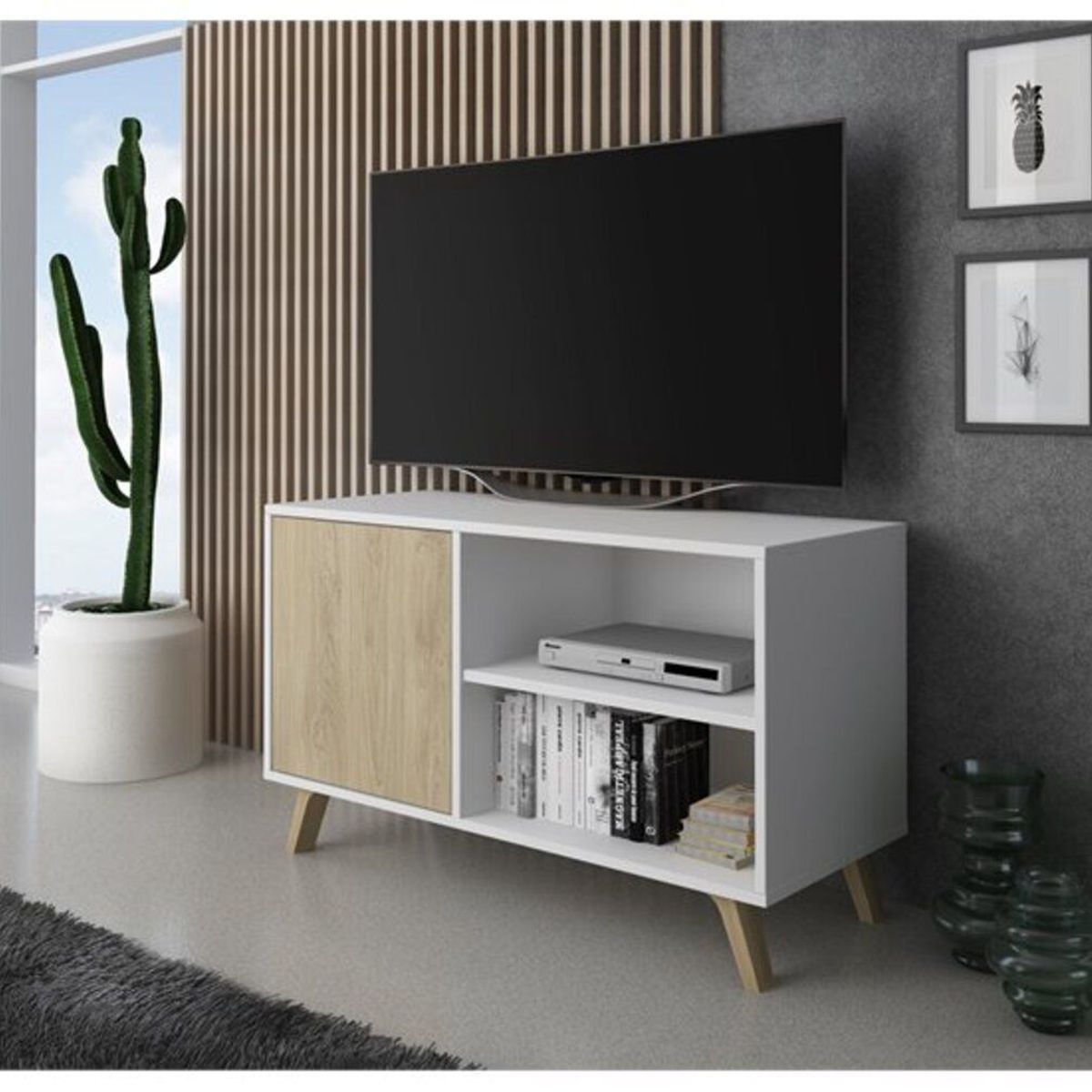 TU MESITA - Mesa para TV Vintage Andrea 1 Puerta Blanco TU MESITA