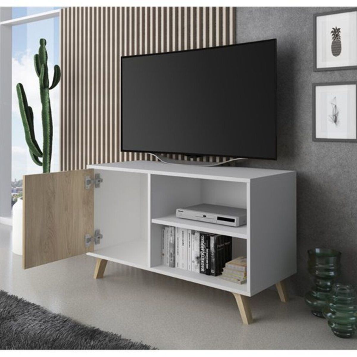 TU MESITA - Mesa para TV Vintage Andrea 1 Puerta Blanco TU MESITA