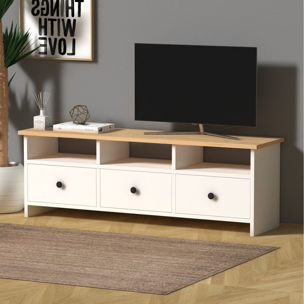 TU MESITA - Mesa para TV multiusos 3 puertas Max color Blanco/Duna TU MESITA