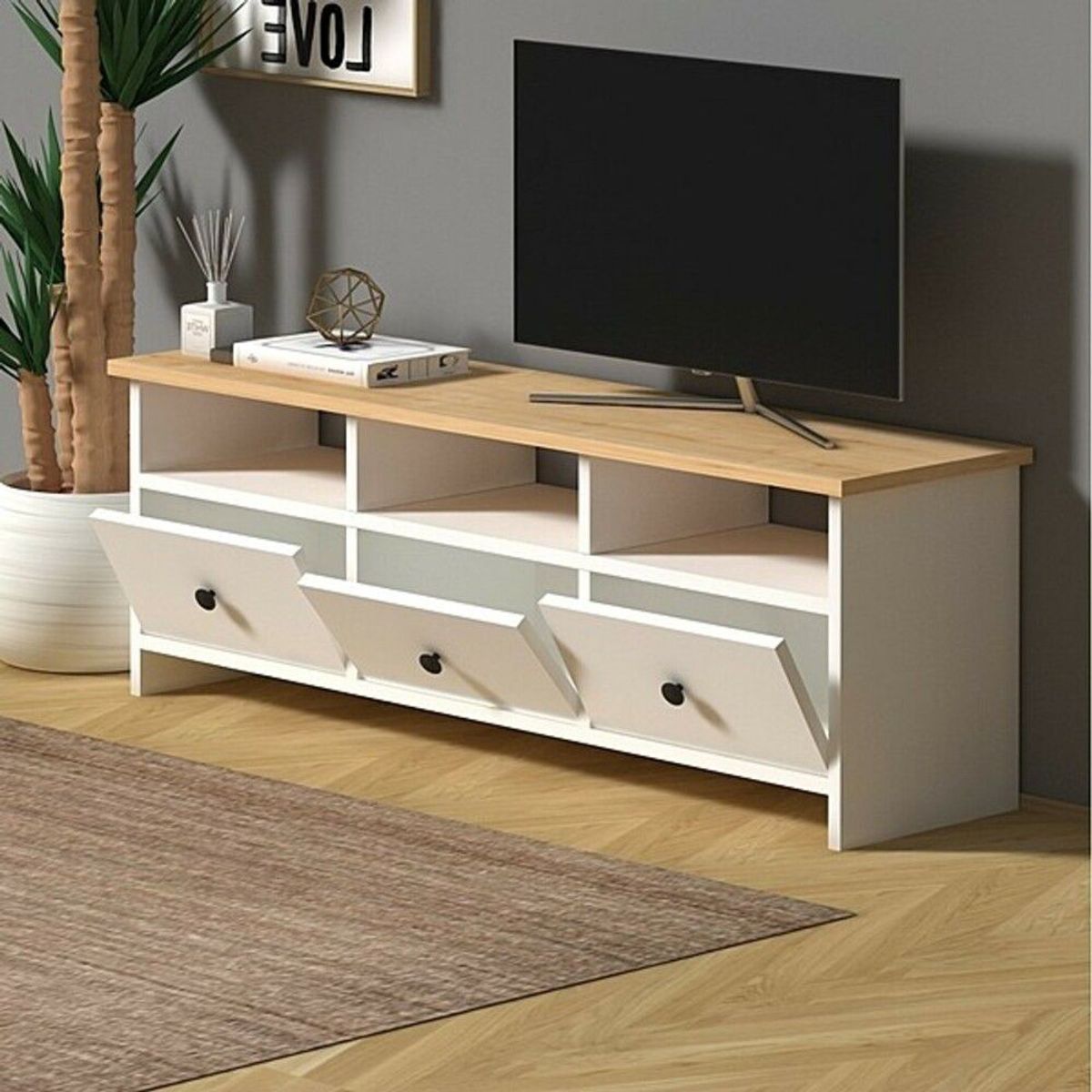 TU MESITA - Mesa para TV multiusos 3 puertas Max color Blanco/Duna TU MESITA