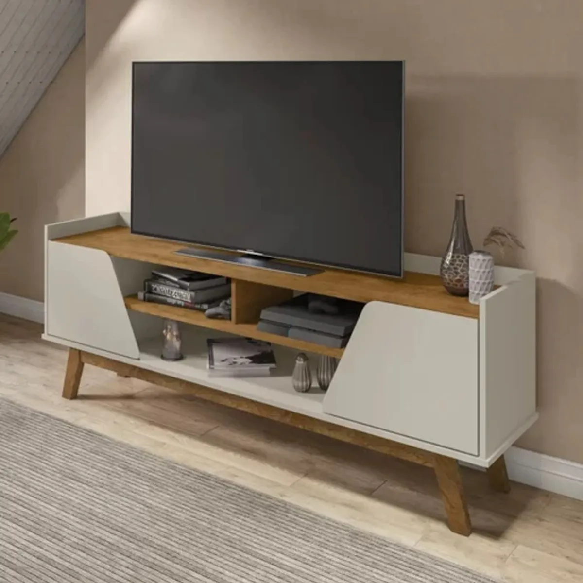 TU MESITA - Mesa para TV moderna 2 puertas Laureano color Blanco/Duna TU MESITA