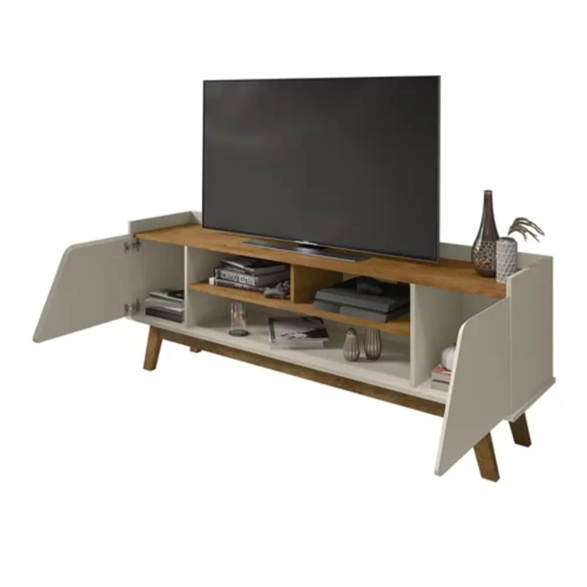 TU MESITA - Mesa para TV moderna 2 puertas Laureano color Blanco/Duna TU MESITA