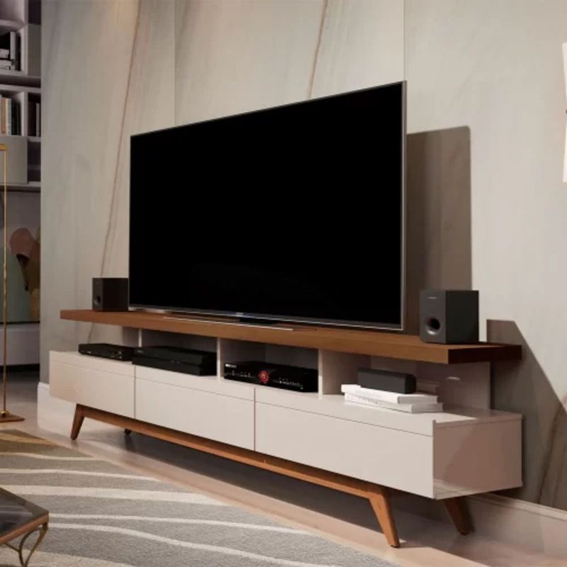 TU MESITA - Mesa de TV Moderna 3 cajones Amaru color Blanco/Duna TU MESITA