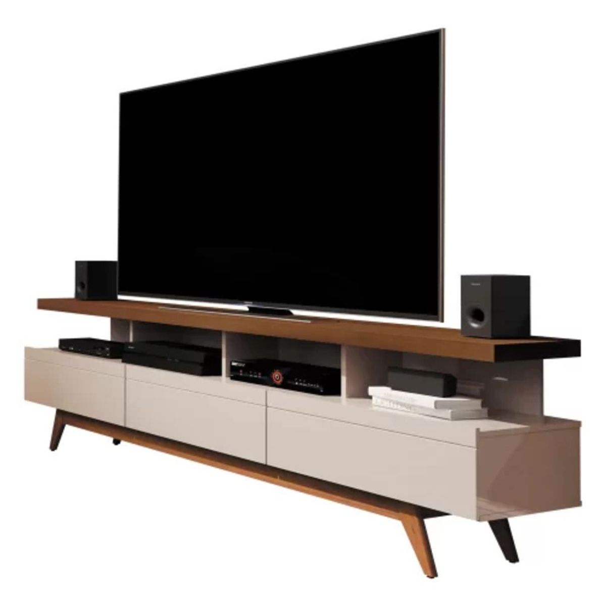 TU MESITA - Mesa de TV Moderna 3 cajones Amaru color Blanco/Duna TU MESITA