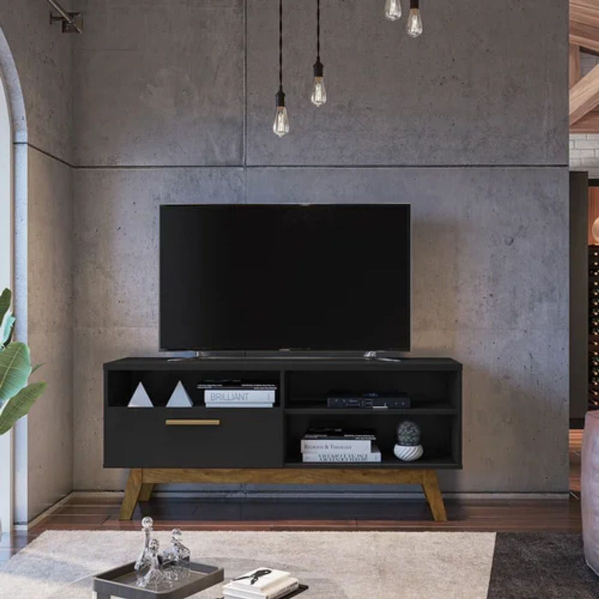 TU MESITA - Mesa para TV multiusos 1 cajon Florentino color Negro TU MESITA