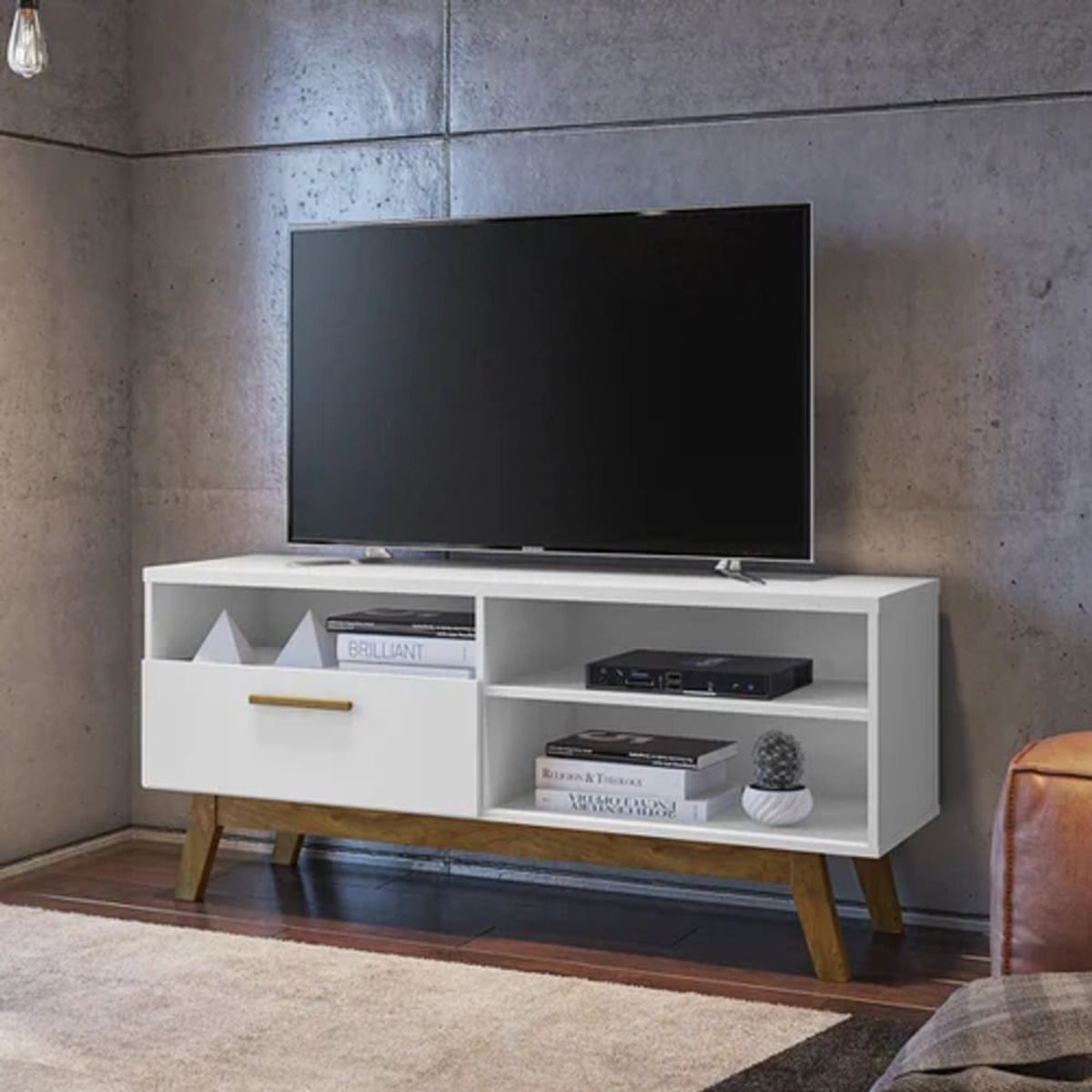 TU MESITA - Mesa para TV multiusos 1 cajon Florentino color Blanco TU MESITA