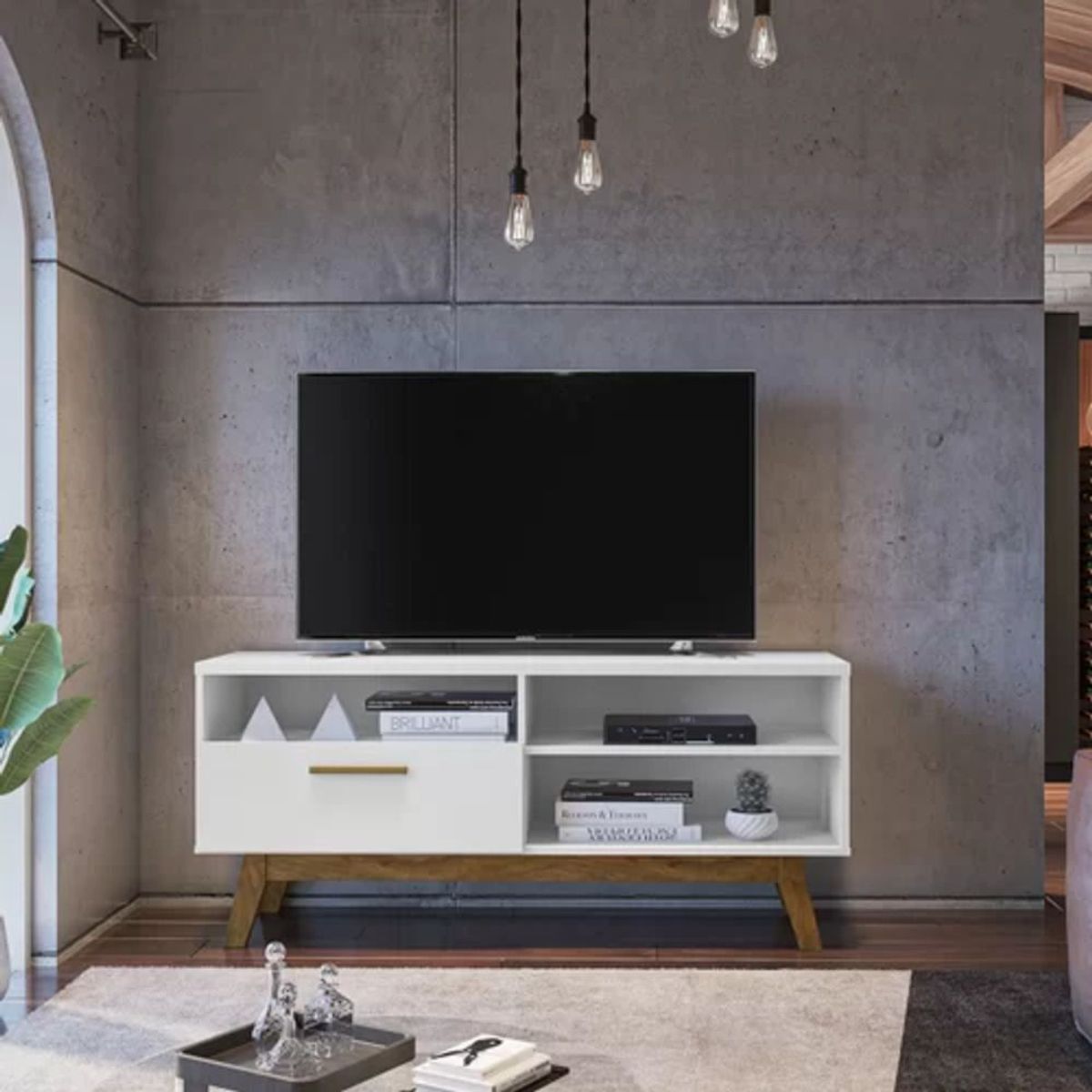 TU MESITA - Mesa para TV multiusos 1 cajon Florentino color Blanco TU MESITA