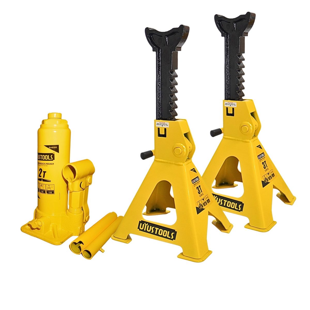 UYUSTOOLS - Gata hidráulica botella 2 toneladas +2 Caballetes 3Toneladas