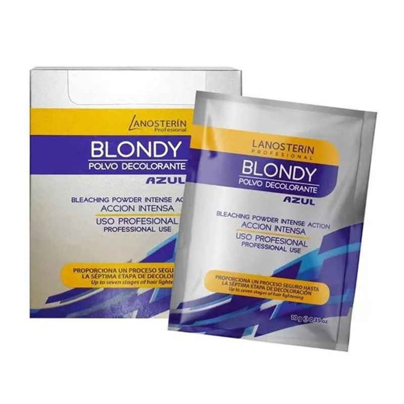 LANOSTERIN - Caja de Polvo Decolorante Azul Profesional de 12 unidades de 10 gr C/U