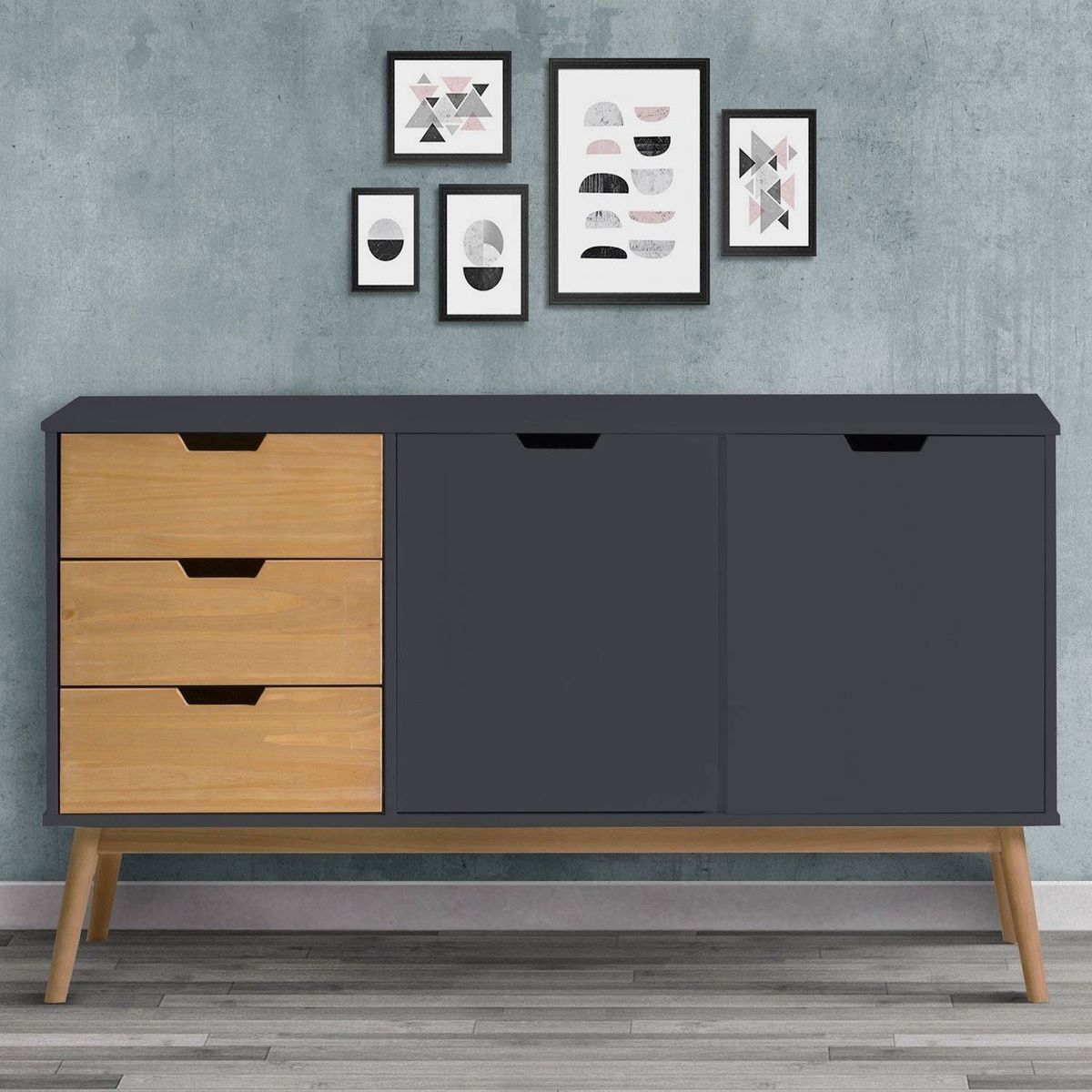 TU MESITA - Aparador Vintage Moderno Abril Negro 140cm TU MESITA