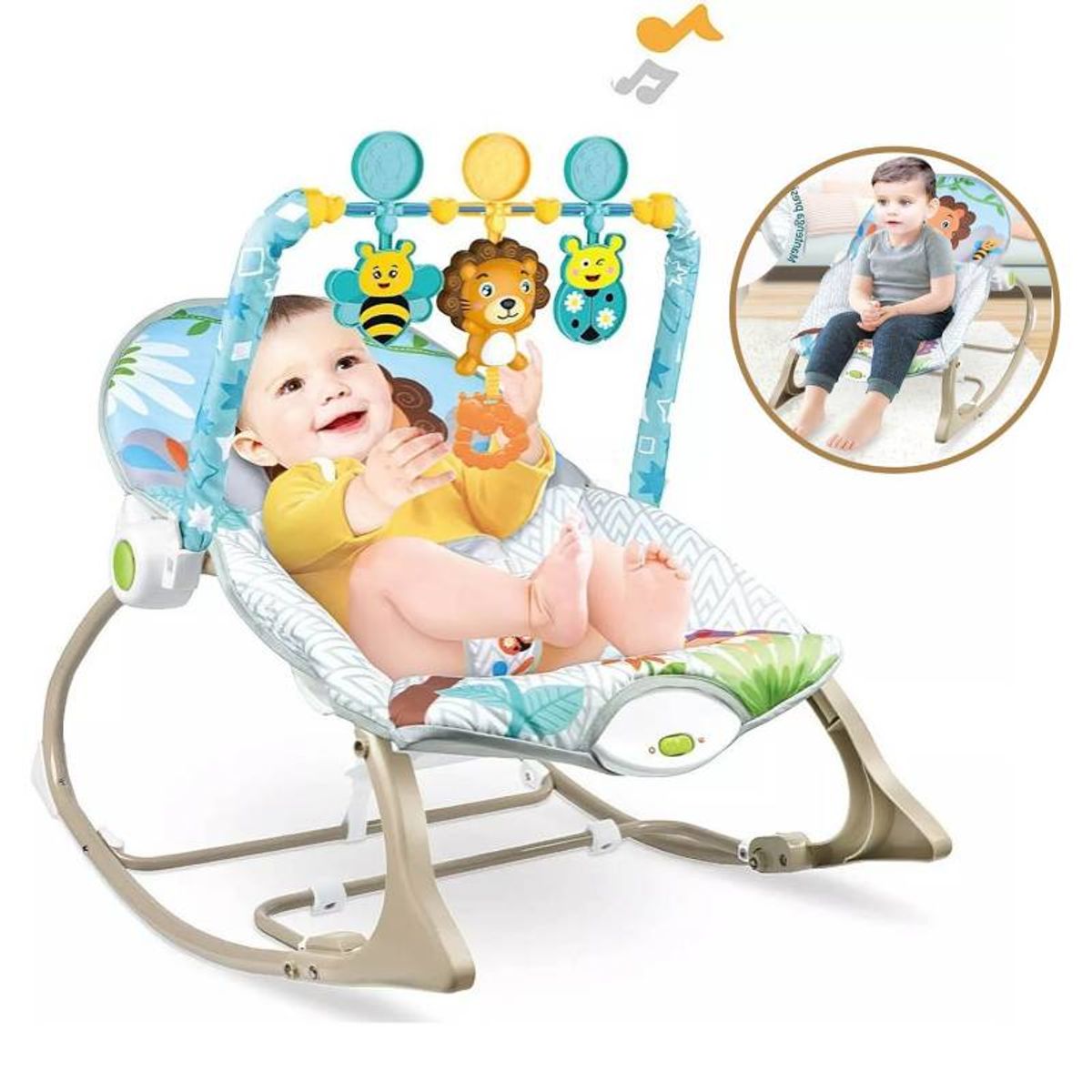 IDEAL - Silla Mecedora Musical y Vibrador Estampado Safari