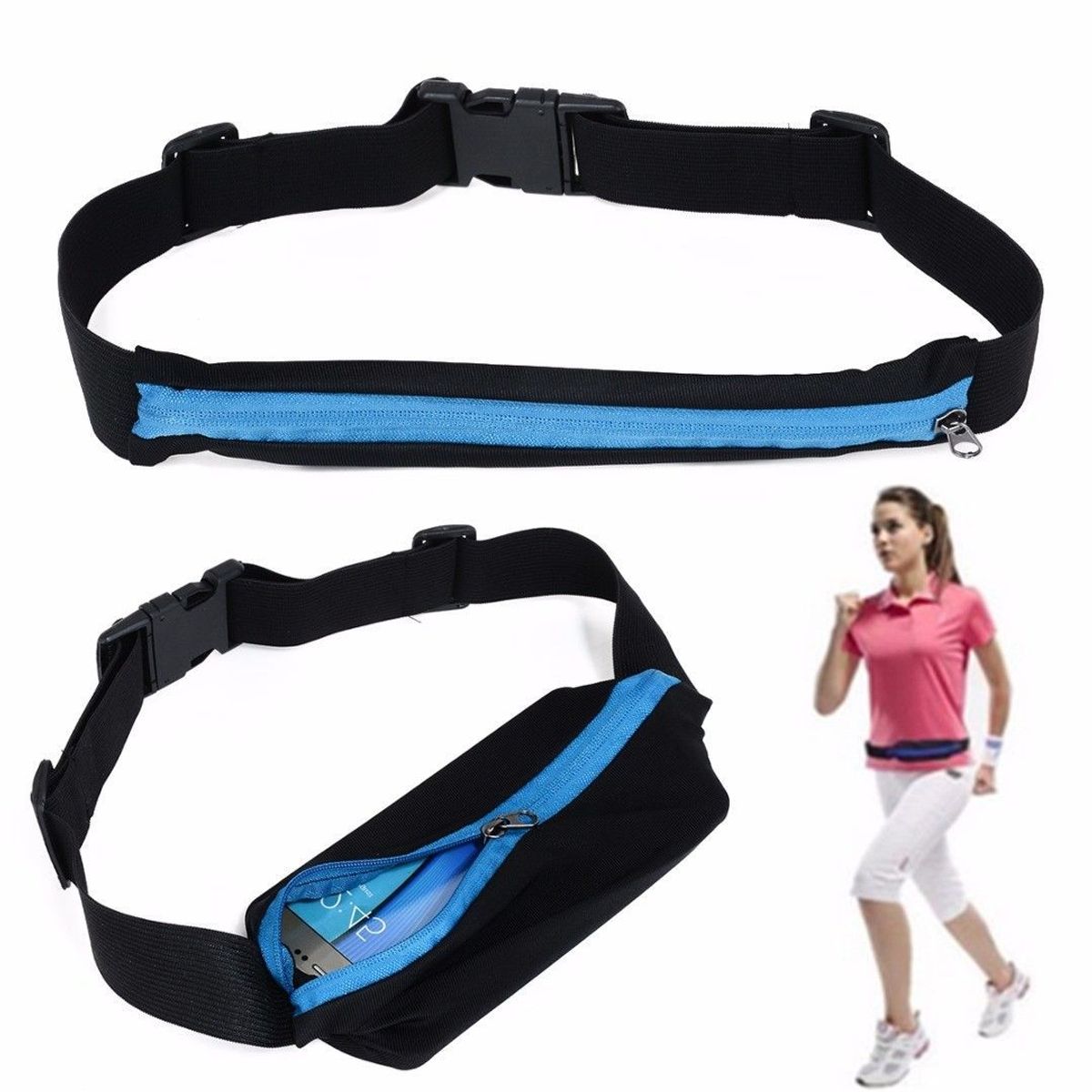 GENERICO - bolsa de cintura riñonera Fitness celeste
