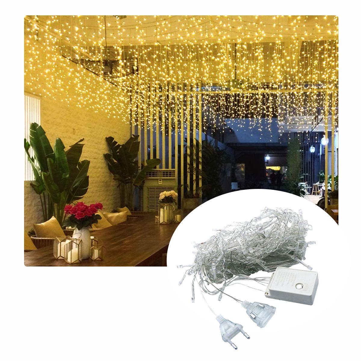 GENERICO - Cascada de Luces led x 12 mts color Amarillo