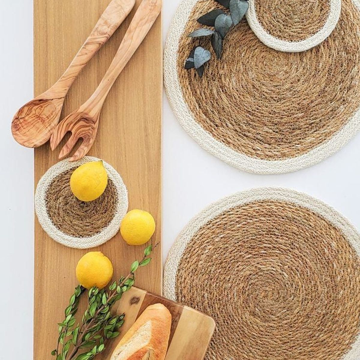 GENERICO - Pack 2 Individuales En Paja Con Cuerdas 40x40 Cm