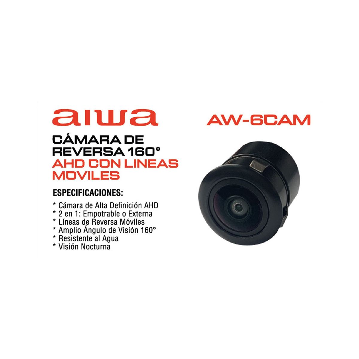 AIWA - Cámara de Reversa 160° AIWA AHD con Líneas Móviles AW-6CAM