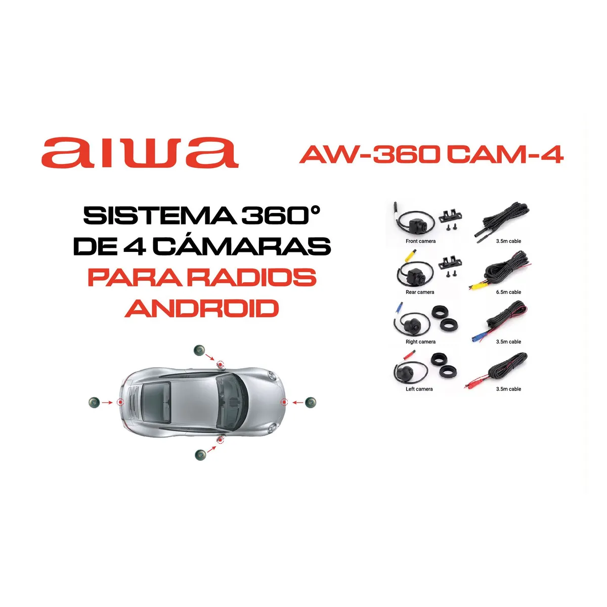 AIWA - Sistema 360° de 4 Cámaras para Radios Android AW-360 CAM-4