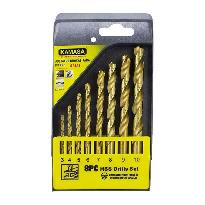 KAMASA - Juego de Brocas HSS-Ti 3-10 mm para Metal 8 pzas Kamasa KM1064