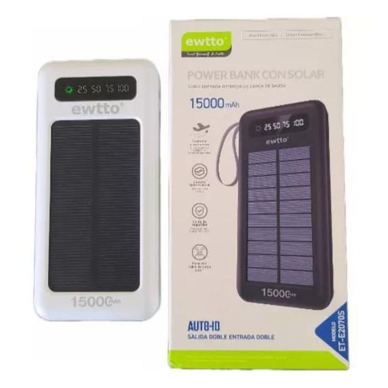 EWTTO - Power Bank Solar Bateria Externa Solar 15000 mAh