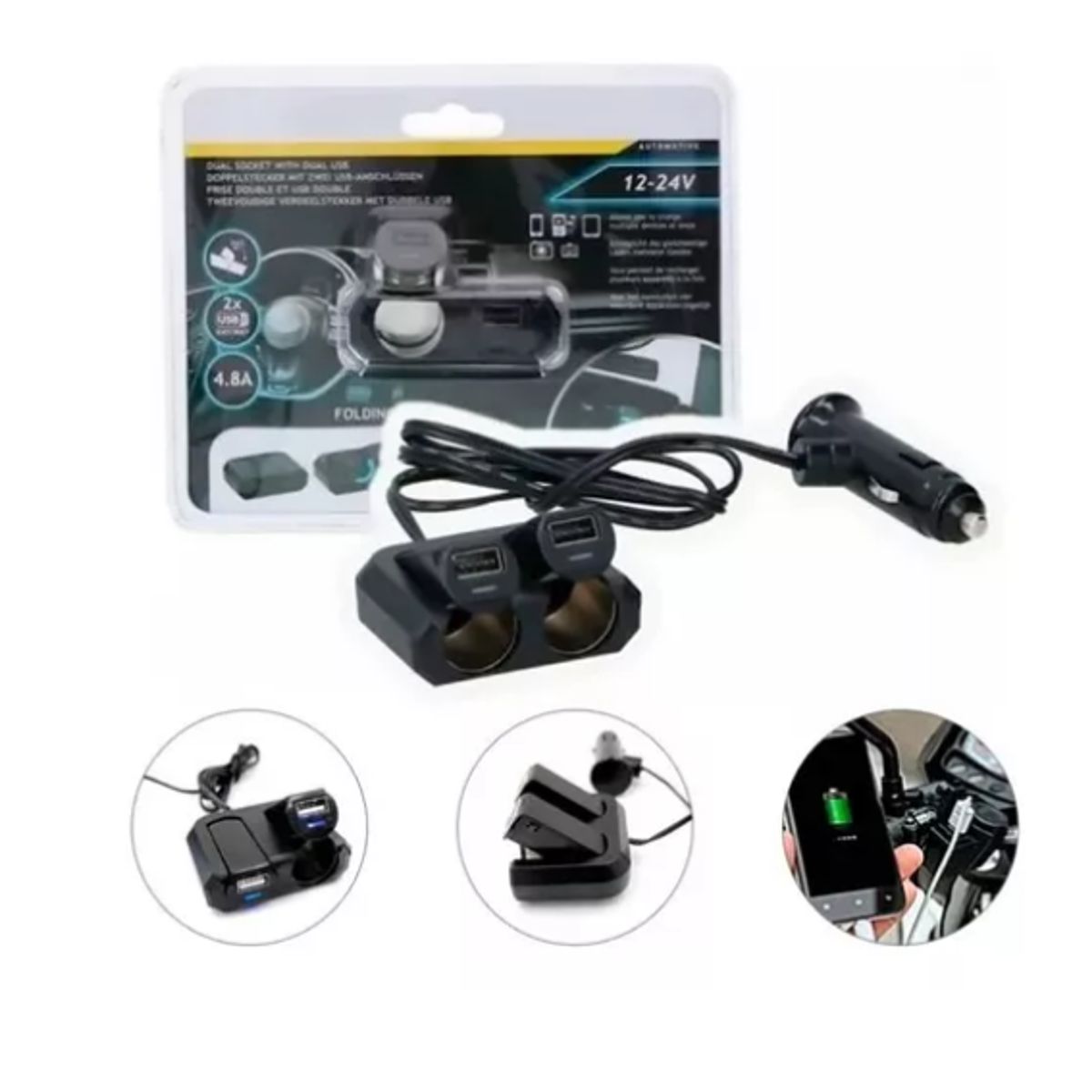 GENERICO - Cargador Celular Para Auto Vehículo Triple 2x USB-A 1