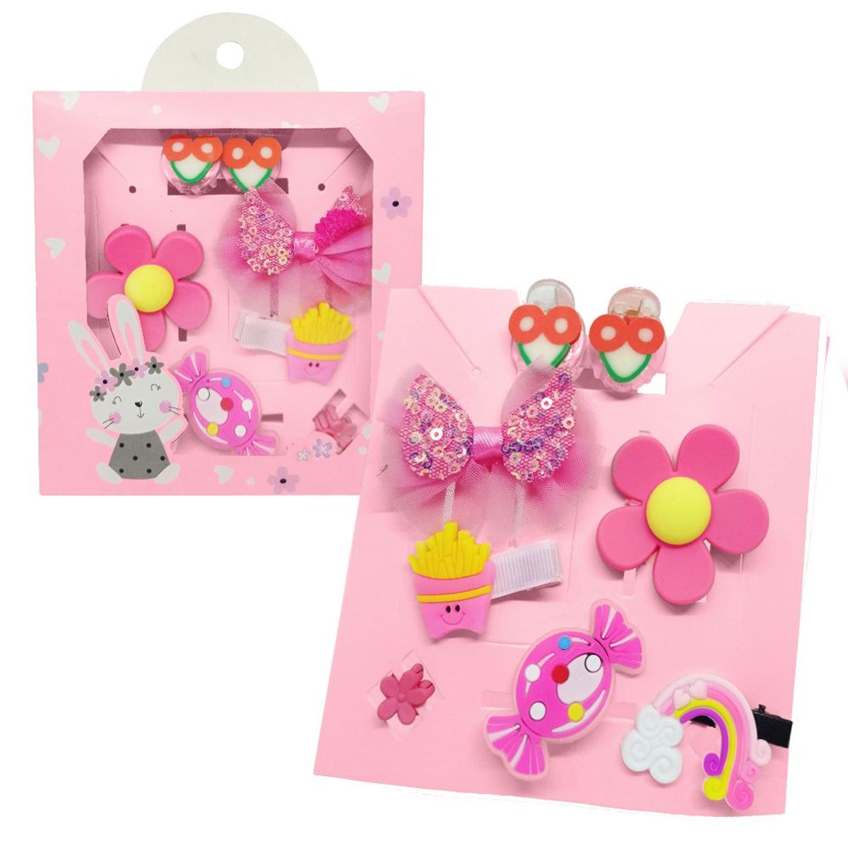 KELLER - Set de 8 Ganchos para Niñas Bebés Kawaii S47 Rosa-Fresa