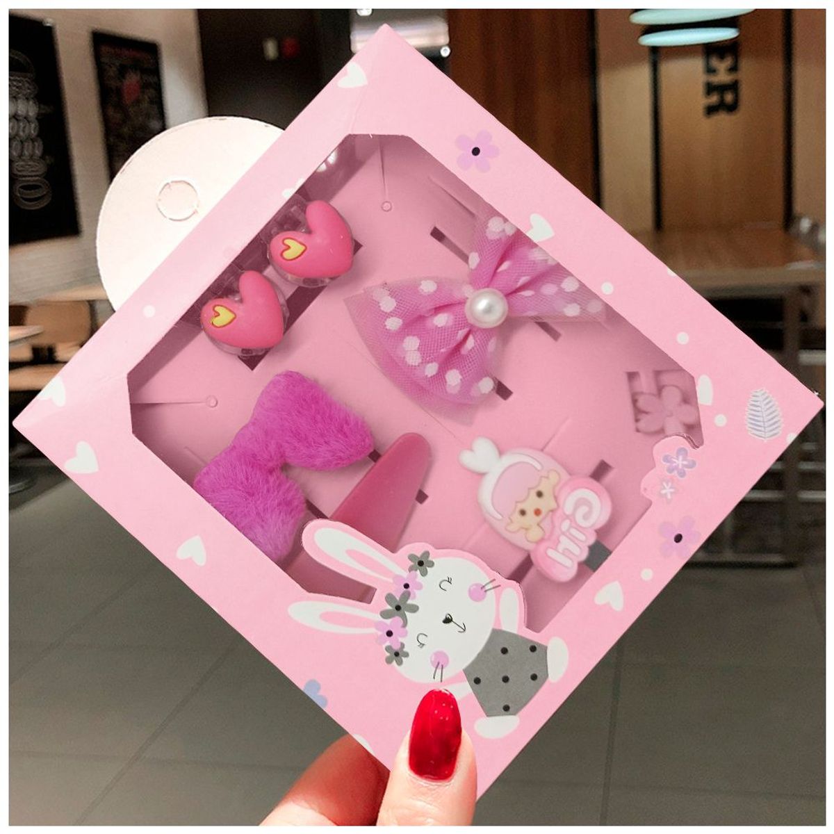 KELLER - Set de 8 Ganchos para Niñas Bebés Kawaii S47 Rosa-Corazón