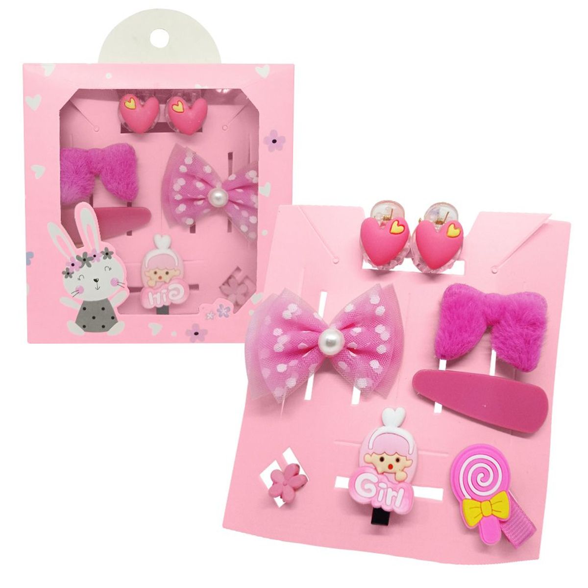 KELLER - Set de 8 Ganchos para Niñas Bebés Kawaii S47 Rosa-Corazón