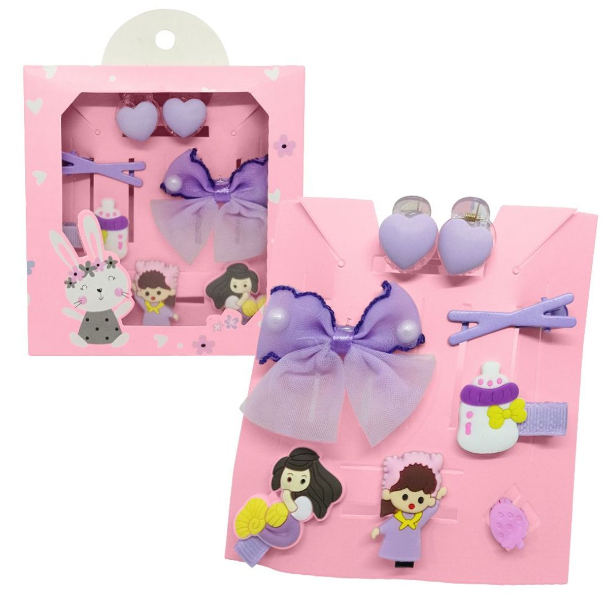 KELLER - Set de 8 Ganchos Kawaii para Bebés Niñas S47 Morado-Sirena