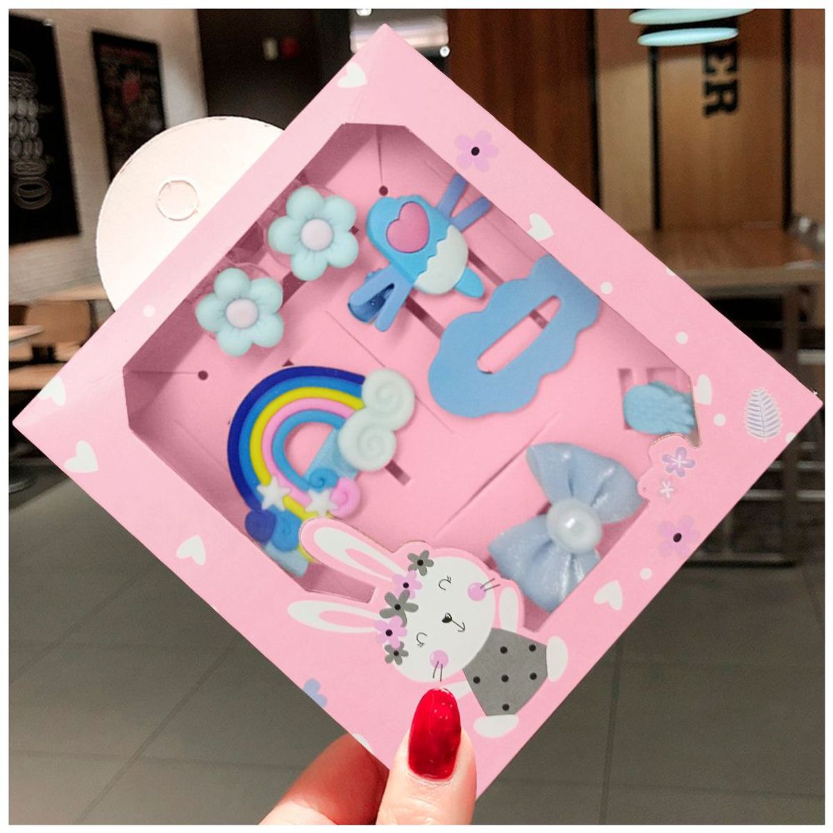 KELLER - Set de 8 Ganchos para Niñas Bebés Kawaii S47 Celeste-Arcoíris