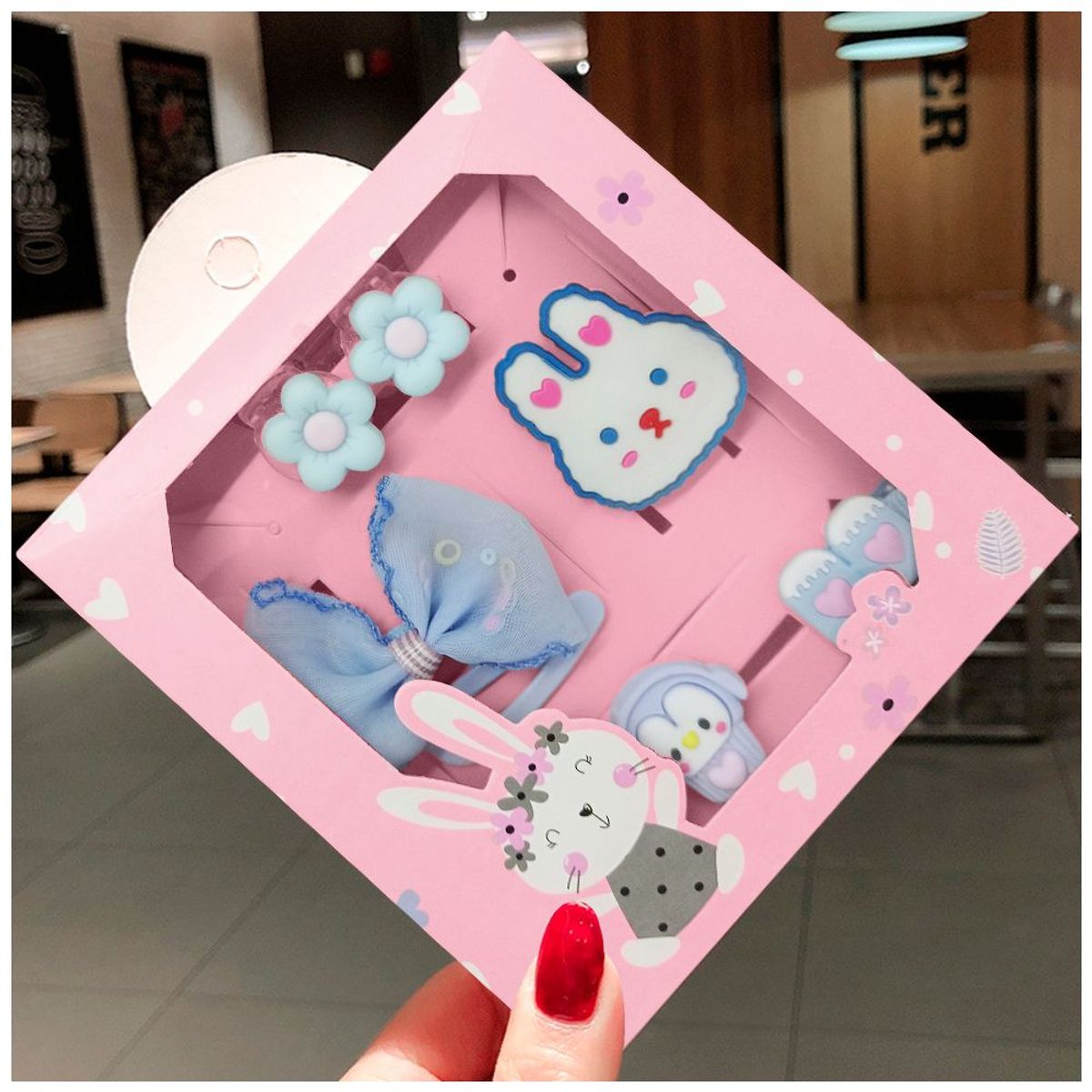 KELLER - Set de 8 Ganchos para Niñas Bebés Kawaii S47 Celeste-Conejo